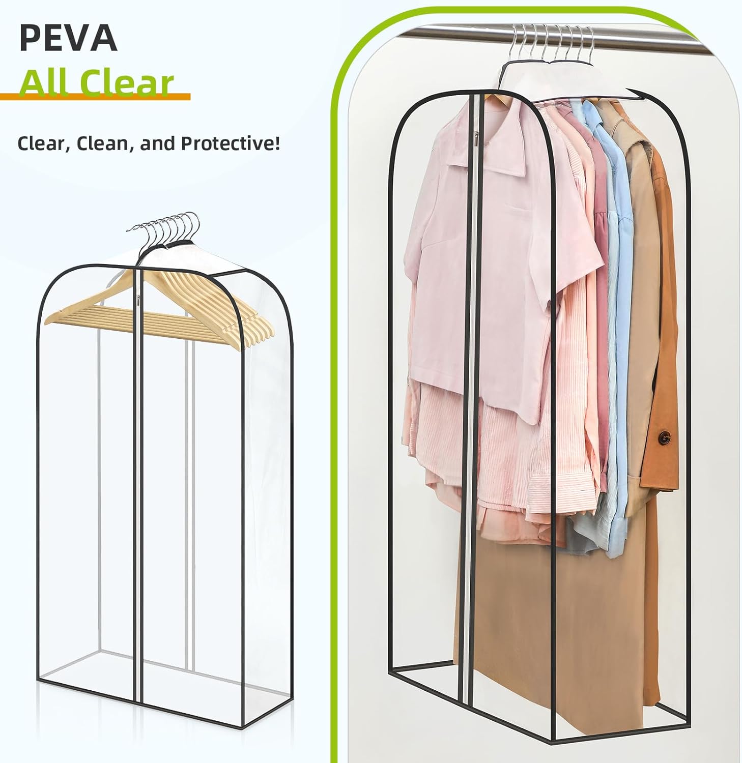 LANDNEOO 2 Pack Clear Garment Bags for Hanging Clothes with Zippers on Double Sides - 10'' Clothes Storage for Coat, Dress, and Fur in Closet - 40'' Long Suit Bags - Image 4