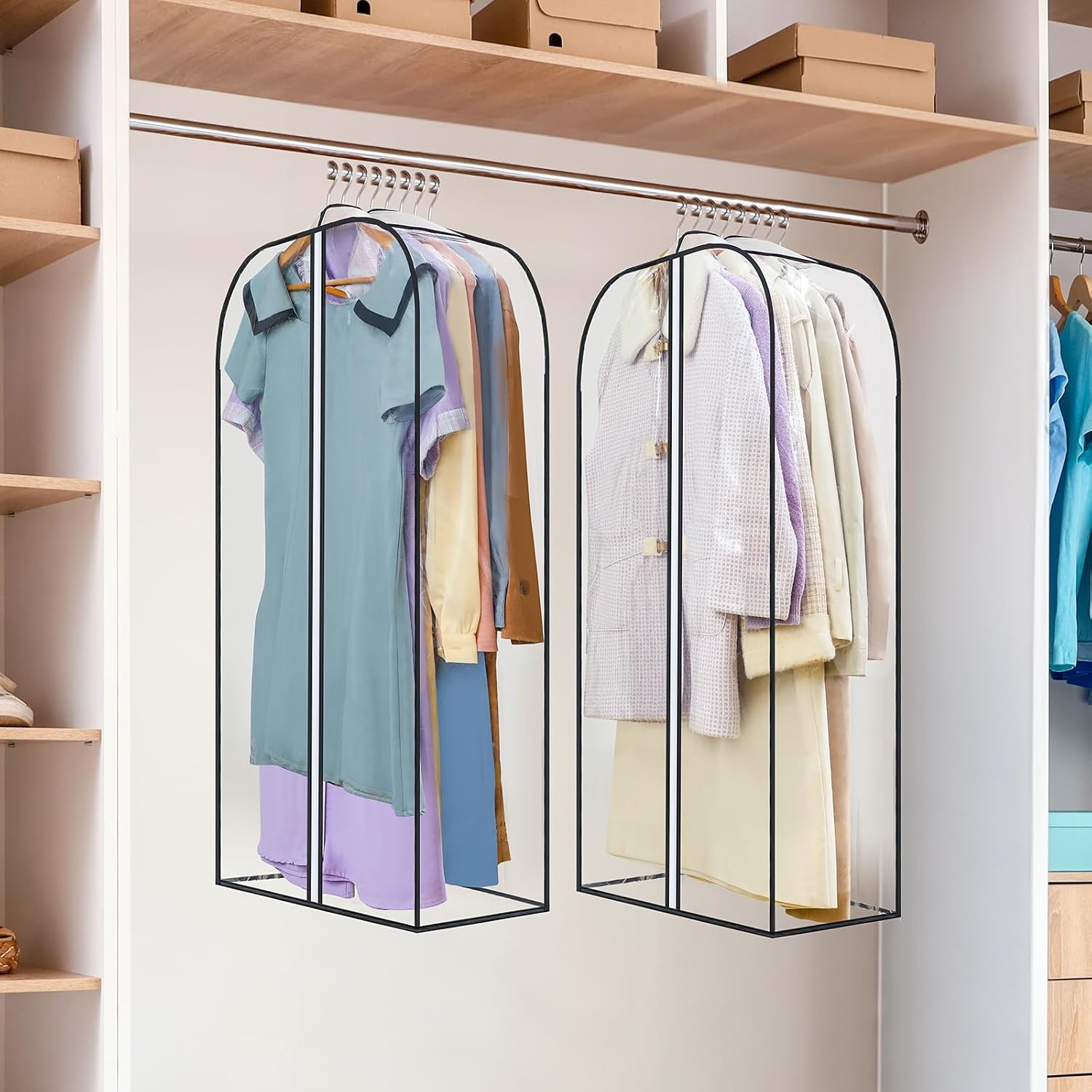 LANDNEOO 2 Pack Clear Garment Bags for Hanging Clothes with Zippers on Double Sides - 10'' Clothes Storage for Coat, Dress, and Fur in Closet - 40'' Long Suit Bags - Image 6