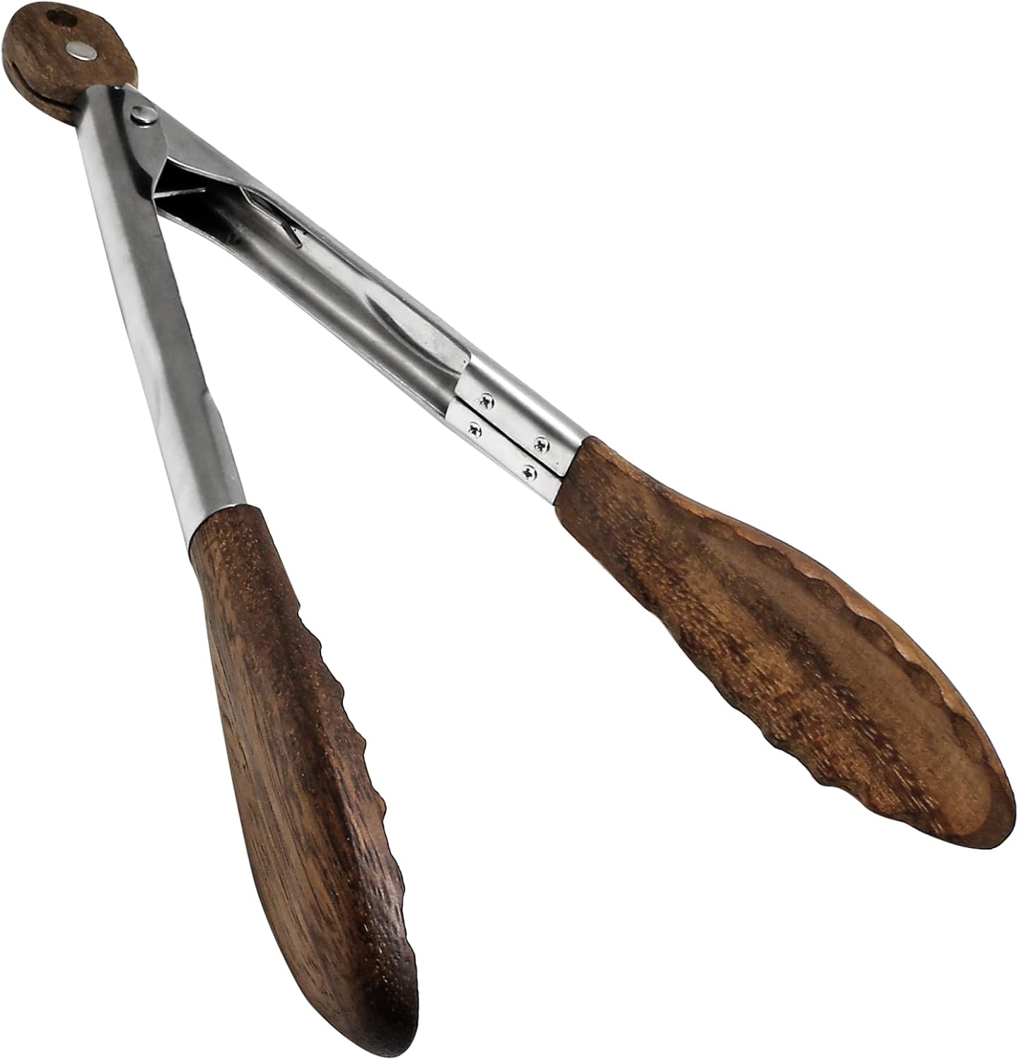 Biaungdo Wooden Tongs for Cooking, 9 Inch Walnut Wooden kitchen Tongs, Stainless Steel Salad Tong with Wood Tip for Serving Food, Grilling, Cooking Utensils Set (Pull Lock) - Image 1