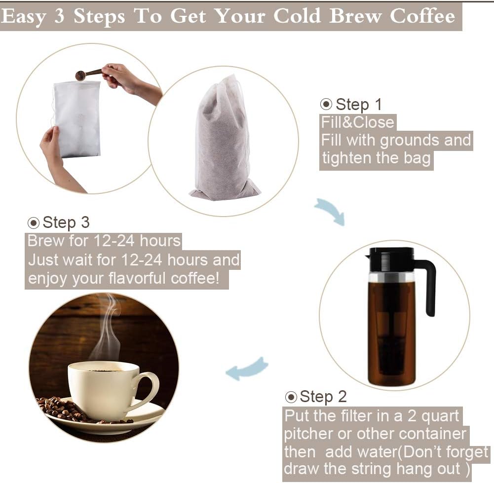 YQL Cold Brew Coffee Filter,50PCS 6X10 Inch No Mess Cold Brew Coffee Bags Disposable Mesh Brewing Bags Tea Filter Bag for Cold Brew Coffee or Tea(4x6/8x12inch Available) - Image 3
