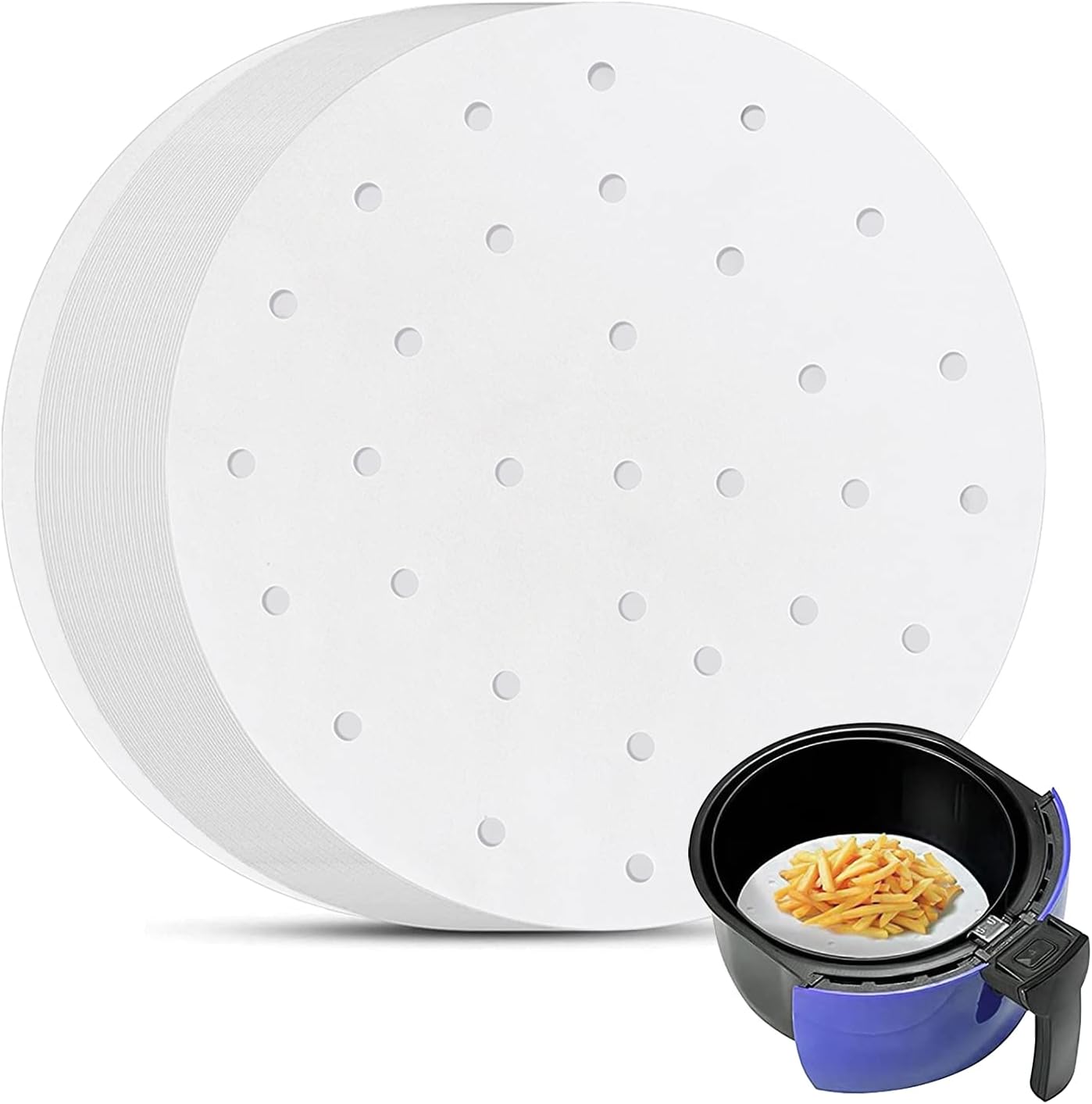 YQL 7 Inch Air Fryer Liner,200PCS Parchment Paper for Air Fryer Precut Perforated Parchment Paper Steaming Paper for Steaming Basket and More - Image 1