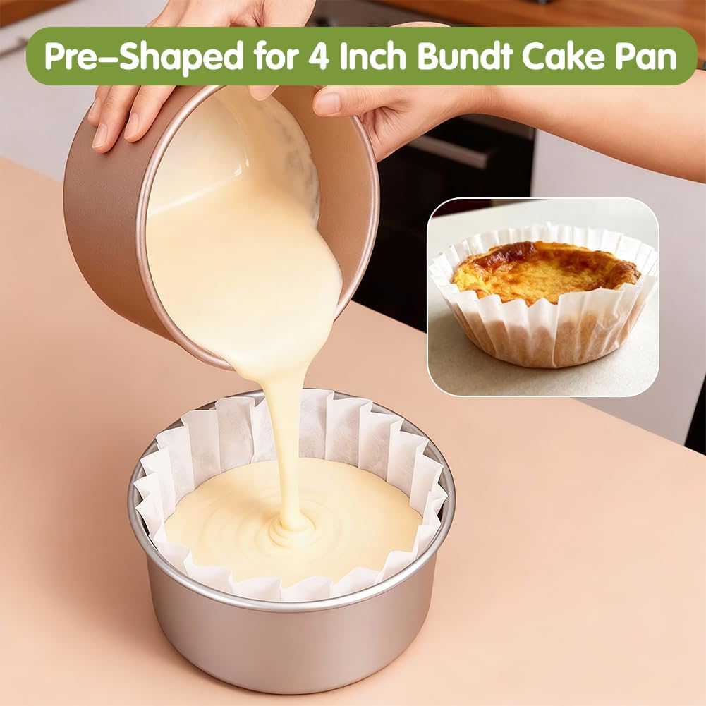 YQL 120PCS 4 Inch Disposable Basque Cake Paper Liners, Non-Stick Parchment Wrappers for Cheesecake, Muffin, Cupcake, Baking Paper Cups for Oven, Air Fryer, Microwave, White - Image 3