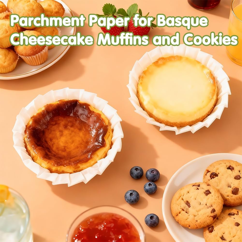 YQL 120PCS 4 Inch Disposable Basque Cake Paper Liners, Non-Stick Parchment Wrappers for Cheesecake, Muffin, Cupcake, Baking Paper Cups for Oven, Air Fryer, Microwave, White - Image 6