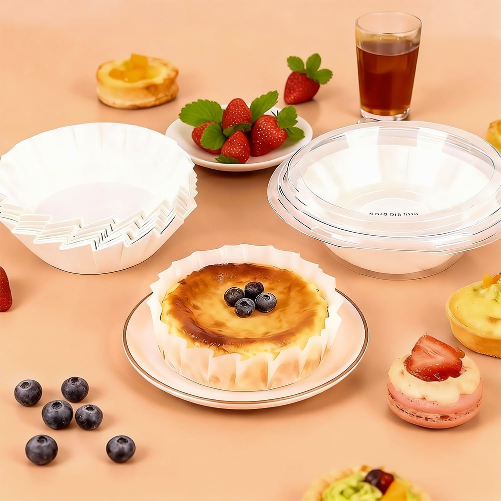 YQL 120PCS 4 Inch Disposable Basque Cake Paper Liners, Non-Stick Parchment Wrappers for Cheesecake, Muffin, Cupcake, Baking Paper Cups for Oven, Air Fryer, Microwave, White - Image 7