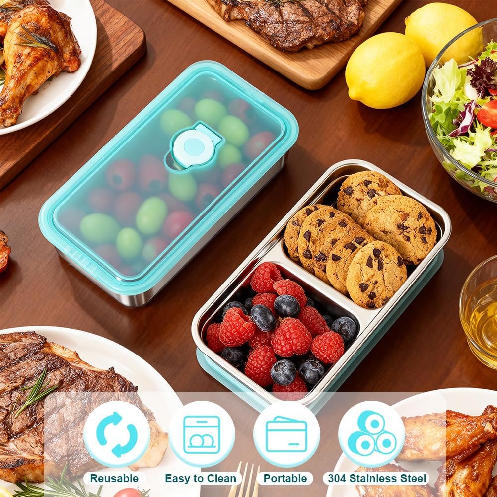 YQL 2 Pack Stainless Steel Food Containers with Lids, Double & Single Compartment Snack Boxes for Kids, Leakproof Reusable Bento Box for Lunch Prep, Travel, School, Camping - Image 6