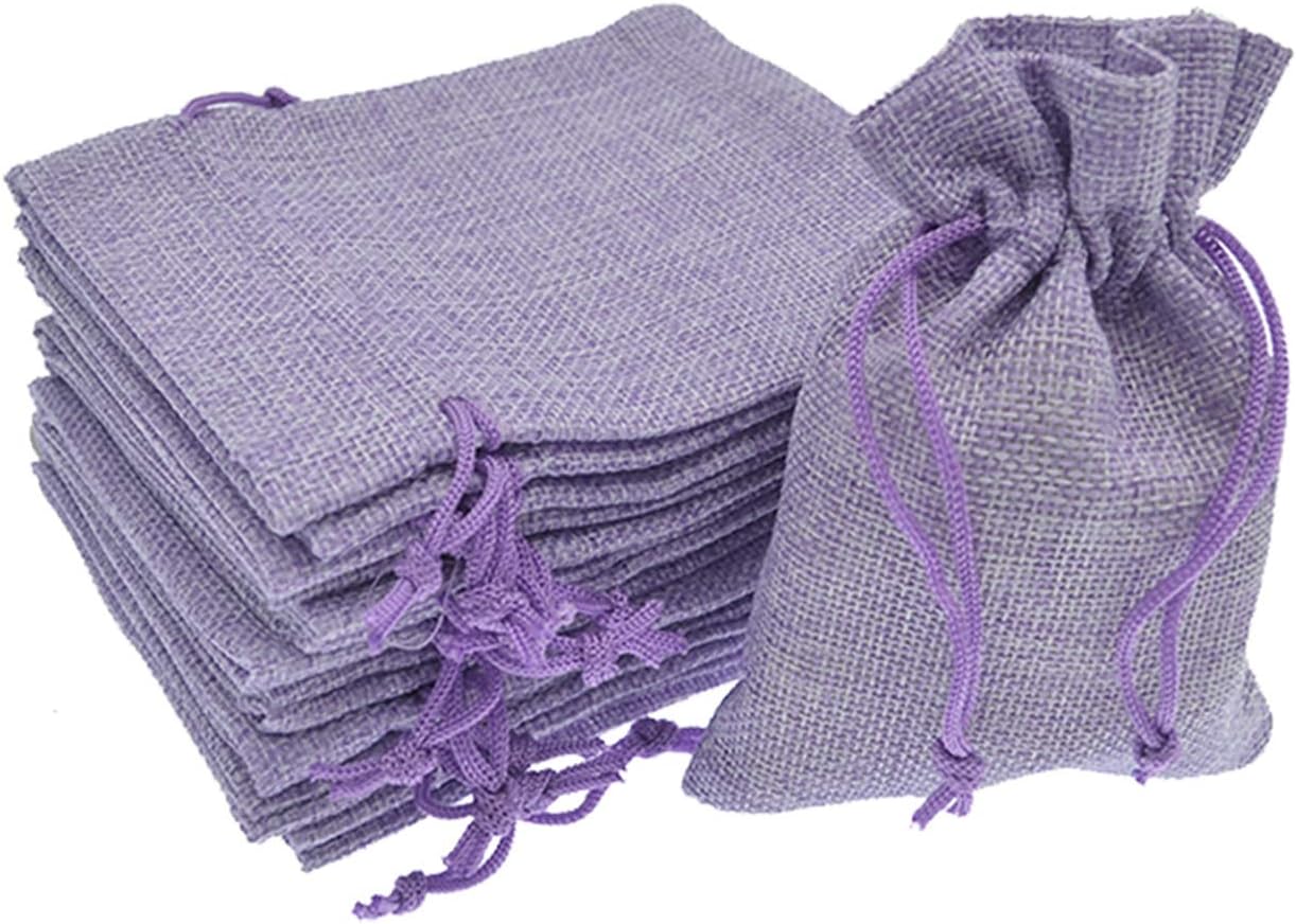20Pcs Burlap Bags with Drawstring 2.7 x 3.5 Inch, Linen Small Party Favor Gift Bags Jewelry Pouches Sachet Sacks for Wedding, DIY Craft (Light Purple) - Image 1