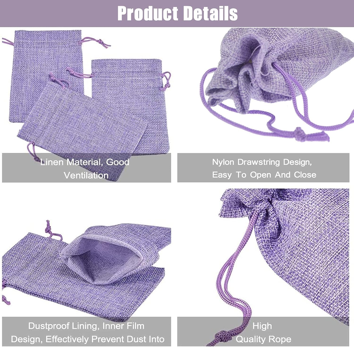 20Pcs Burlap Bags with Drawstring 2.7 x 3.5 Inch, Linen Small Party Favor Gift Bags Jewelry Pouches Sachet Sacks for Wedding, DIY Craft (Light Purple) - Image 4