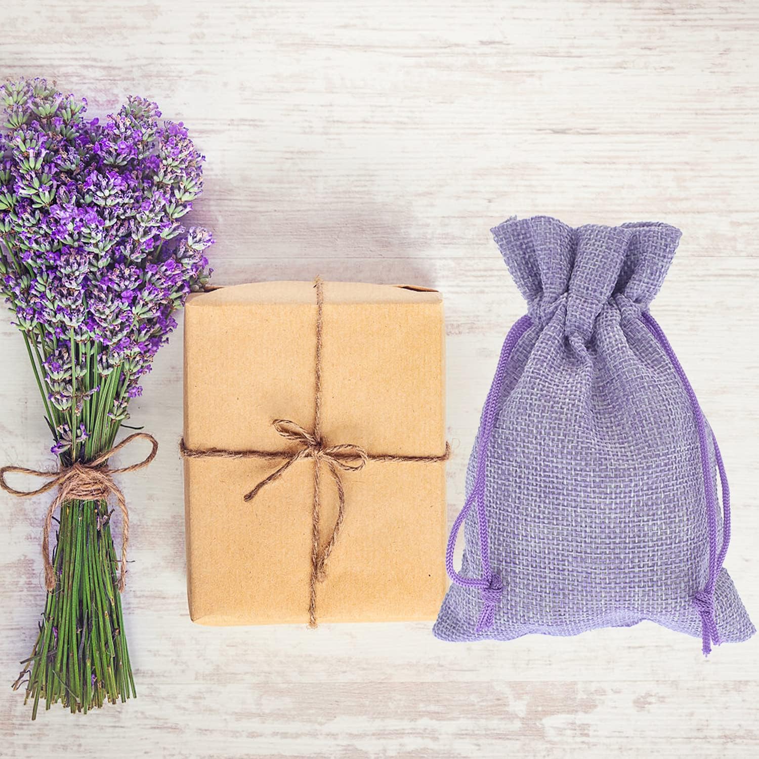 20Pcs Burlap Bags with Drawstring 2.7 x 3.5 Inch, Linen Small Party Favor Gift Bags Jewelry Pouches Sachet Sacks for Wedding, DIY Craft (Light Purple) - Image 6