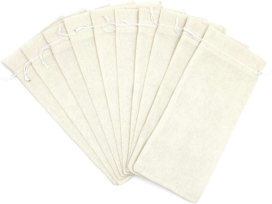 10Pcs Burlap Wine Gift Bags, Drawstring Linen Champagne Wine Bottle Bag Christmas Wedding Birthday Party Favor Wrap Pouches 13.7 x 5.9 Inches (Cream) - Image 2