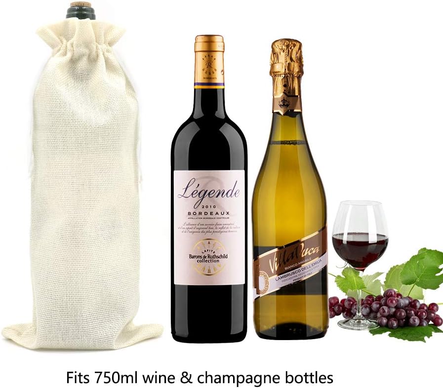 10Pcs Burlap Wine Gift Bags, Drawstring Linen Champagne Wine Bottle Bag Christmas Wedding Birthday Party Favor Wrap Pouches 13.7 x 5.9 Inches (Cream) - Image 4