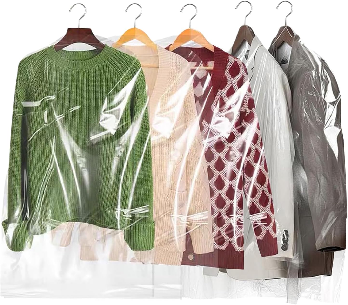 20Pcs Plastic Garment Bags for Hanging Clothes, 35 Inch Clear Dry Cleaner Bags Dustproof Suit Cover Clothes Storage Bag for Skirt Coat Shirt Jacket (60 x 90cm) - Image 1
