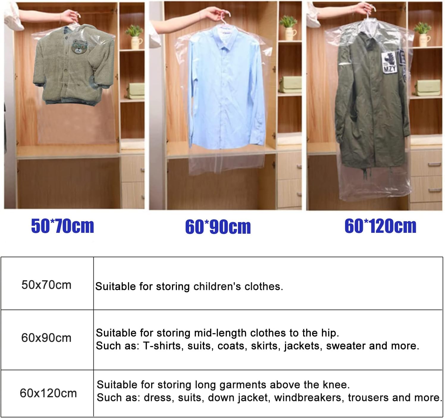 20Pcs Plastic Garment Bags for Hanging Clothes, 35 Inch Clear Dry Cleaner Bags Dustproof Suit Cover Clothes Storage Bag for Skirt Coat Shirt Jacket (60 x 90cm) - Image 8
