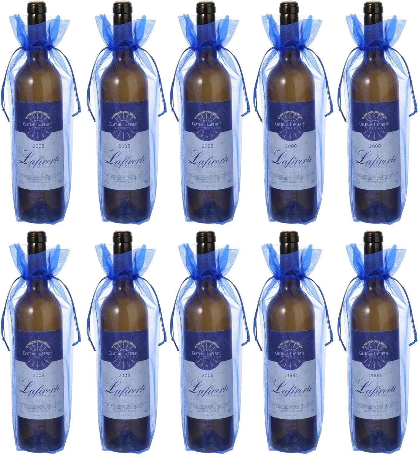 20Pcs Organza Wine Gift Bags with Drawstrings, Mesh Wine Bottle Covers for Wedding, Birthday, Shower Party Favor, Housewarming (Royal Blue) - Image 1