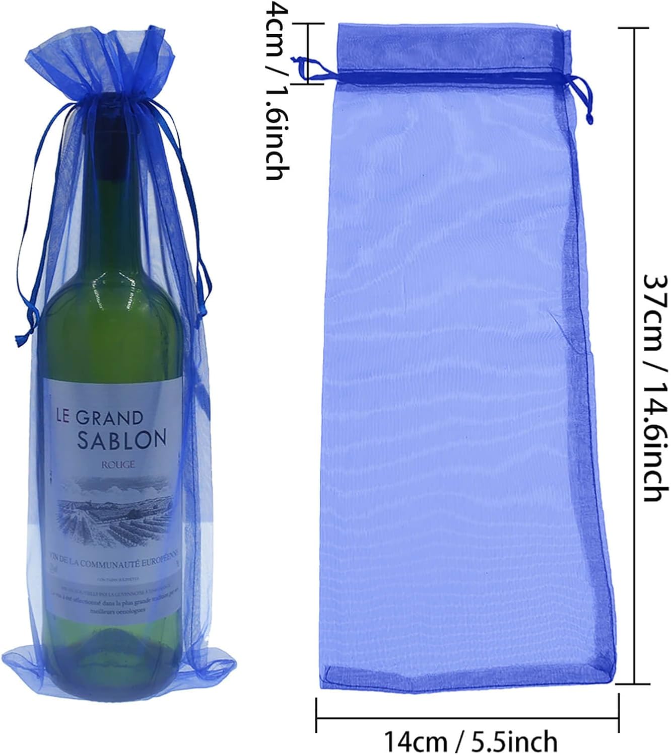 20Pcs Organza Wine Gift Bags with Drawstrings, Mesh Wine Bottle Covers for Wedding, Birthday, Shower Party Favor, Housewarming (Royal Blue) - Image 4