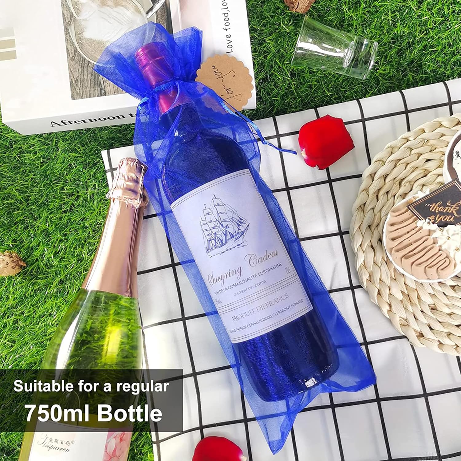 20Pcs Organza Wine Gift Bags with Drawstrings, Mesh Wine Bottle Covers for Wedding, Birthday, Shower Party Favor, Housewarming (Royal Blue) - Image 5