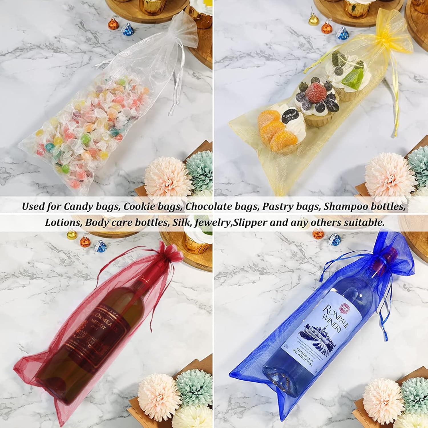 20Pcs Organza Wine Gift Bags with Drawstrings, Mesh Wine Bottle Covers for Wedding, Birthday, Shower Party Favor, Housewarming (Royal Blue) - Image 6