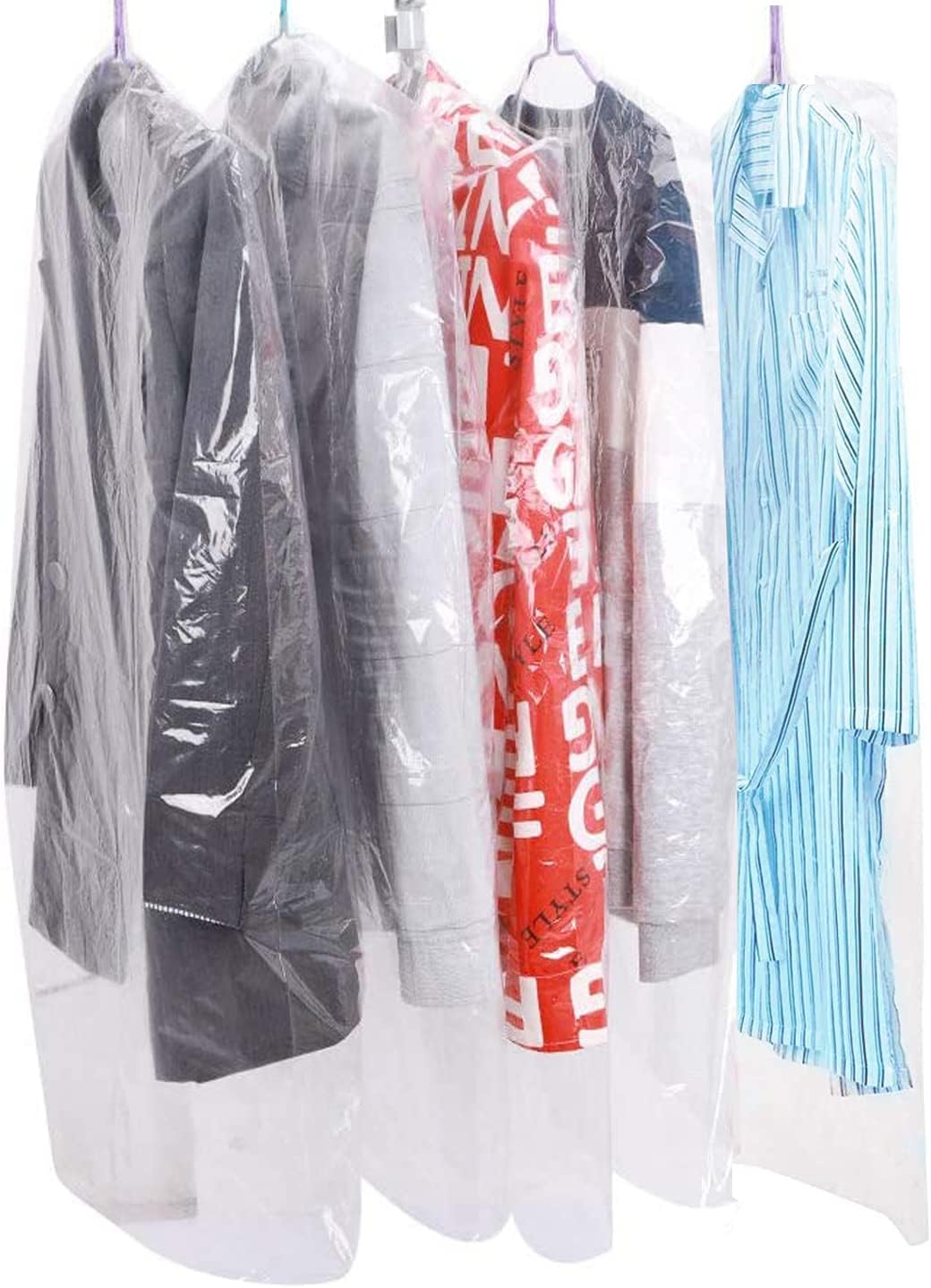20Pcs Plastic Clear Garment Bags, 23.6x47.2 Inches Dry Cleaning Laundrette Suit Clothes Dustproof Storage Bags Hanging Garment Cover for Closet Storage, Dry Cleaner, Travel - Image 1