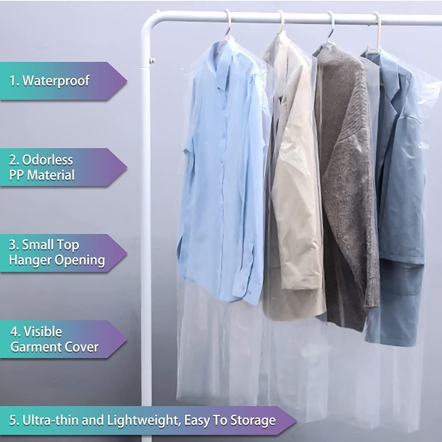 20Pcs Plastic Clear Garment Bags, 23.6x47.2 Inches Dry Cleaning Laundrette Suit Clothes Dustproof Storage Bags Hanging Garment Cover for Closet Storage, Dry Cleaner, Travel - Image 4