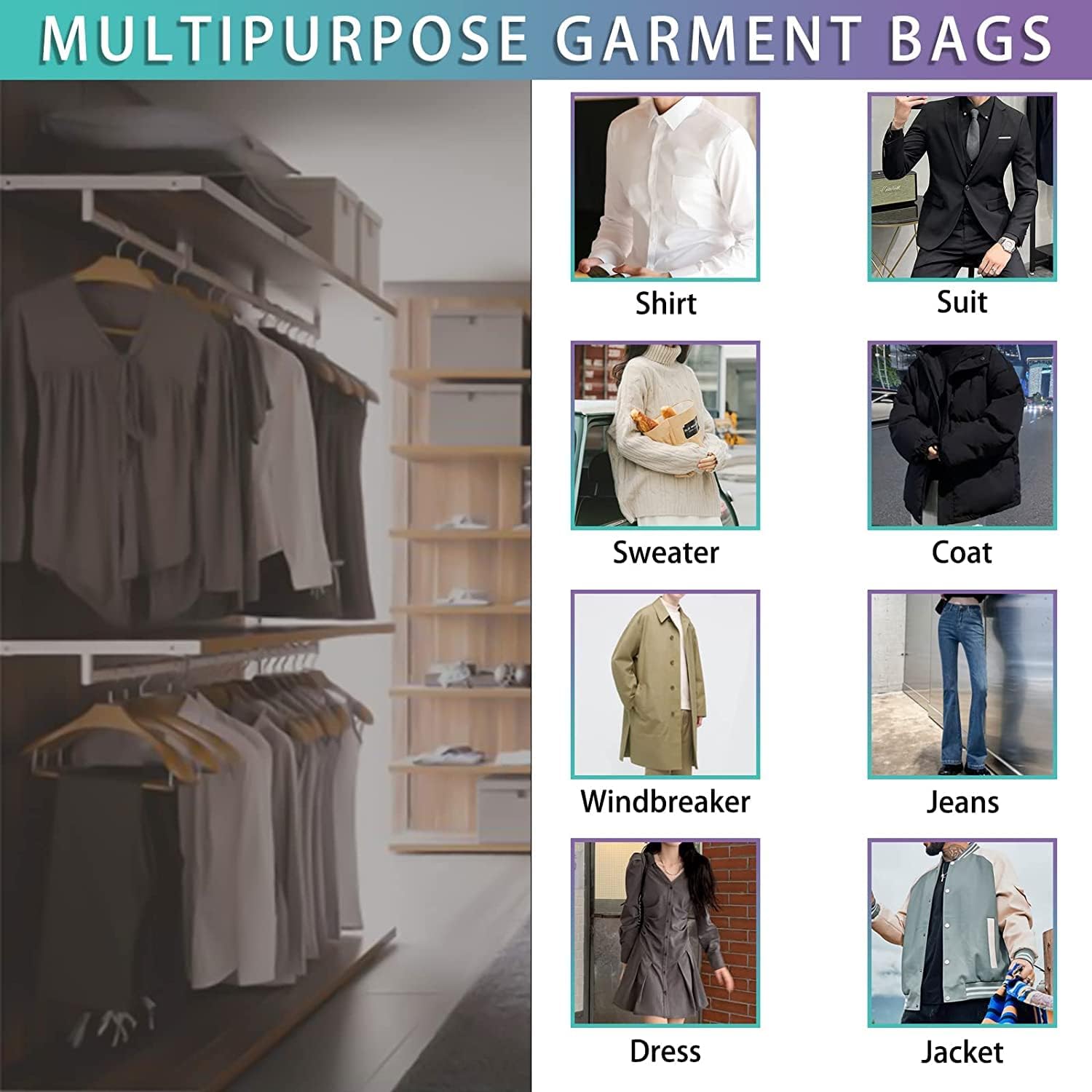 20Pcs Plastic Clear Garment Bags, 23.6x47.2 Inches Dry Cleaning Laundrette Suit Clothes Dustproof Storage Bags Hanging Garment Cover for Closet Storage, Dry Cleaner, Travel - Image 7