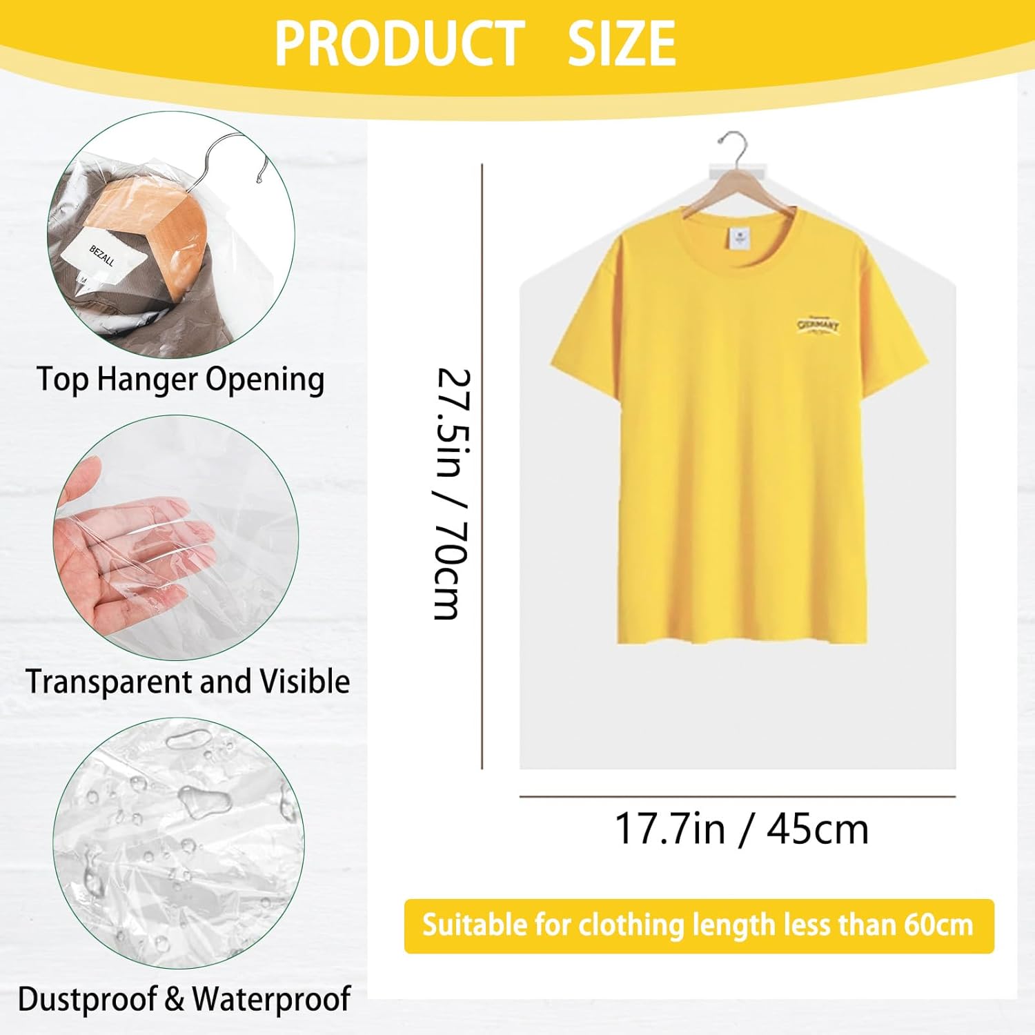 20Pcs Plastic Garment Bags for Children Clothes, 27.5 Inch Clear Dry Cleaning Bags Hanging Plastic Dust-proof Suit Garment Covers for Dry Cleaner, Home Storage, Travel - Image 2