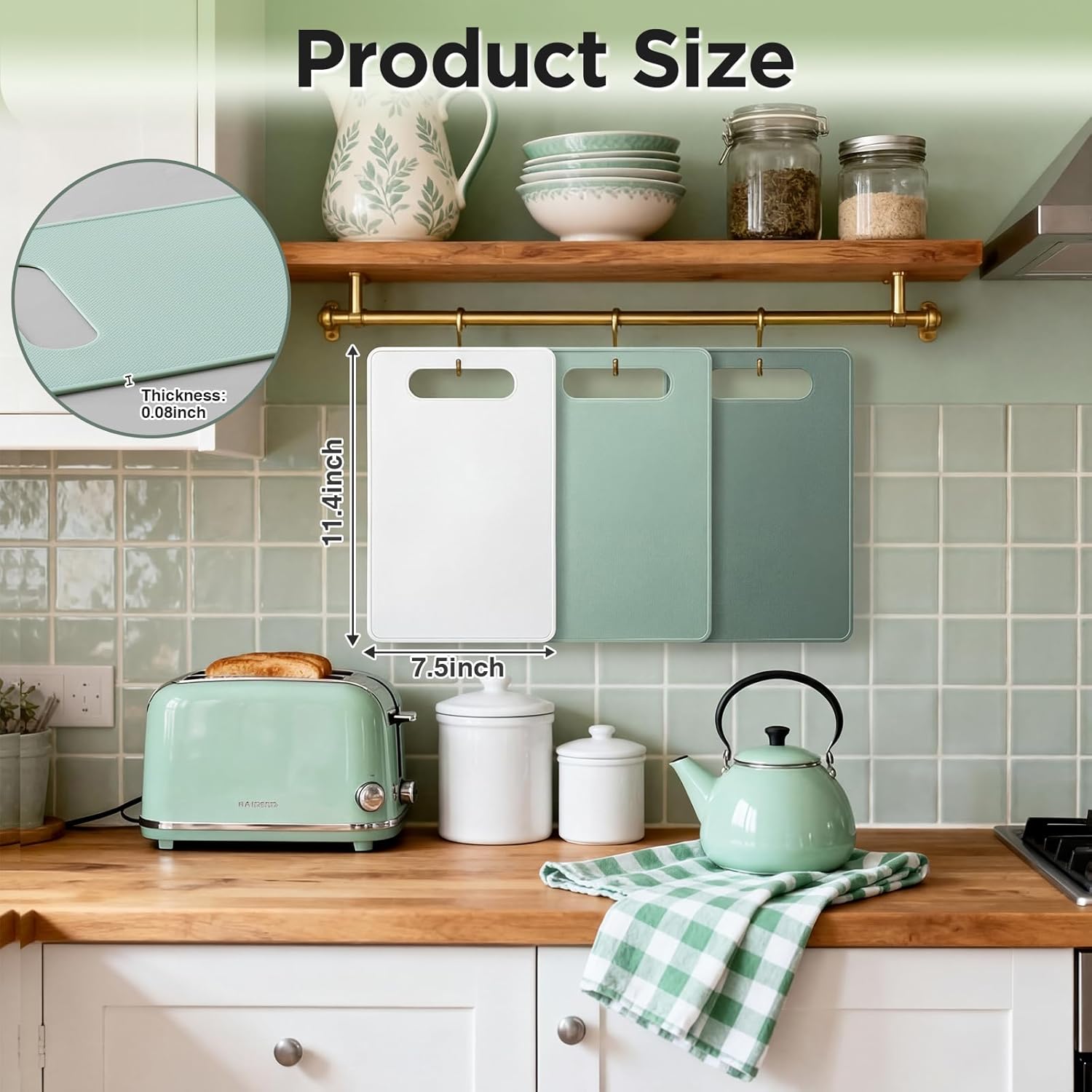 3 Pcs Small Cutting Boards for Small Kitchen, Thin Plastic Cutting Board Set with Easy Grip Handle, Space Saving Colorful Boards for Apartment, RV, Meat, Vegetables - Image 2
