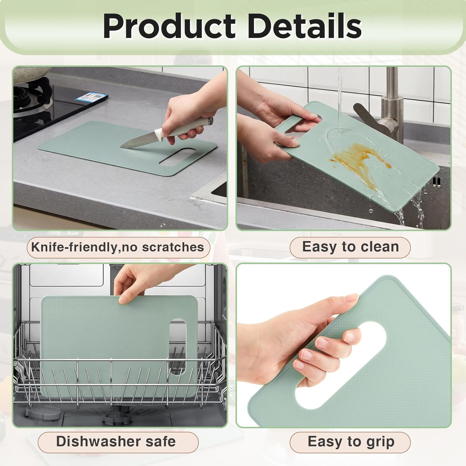 3 Pcs Small Cutting Boards for Small Kitchen, Thin Plastic Cutting Board Set with Easy Grip Handle, Space Saving Colorful Boards for Apartment, RV, Meat, Vegetables - Image 3