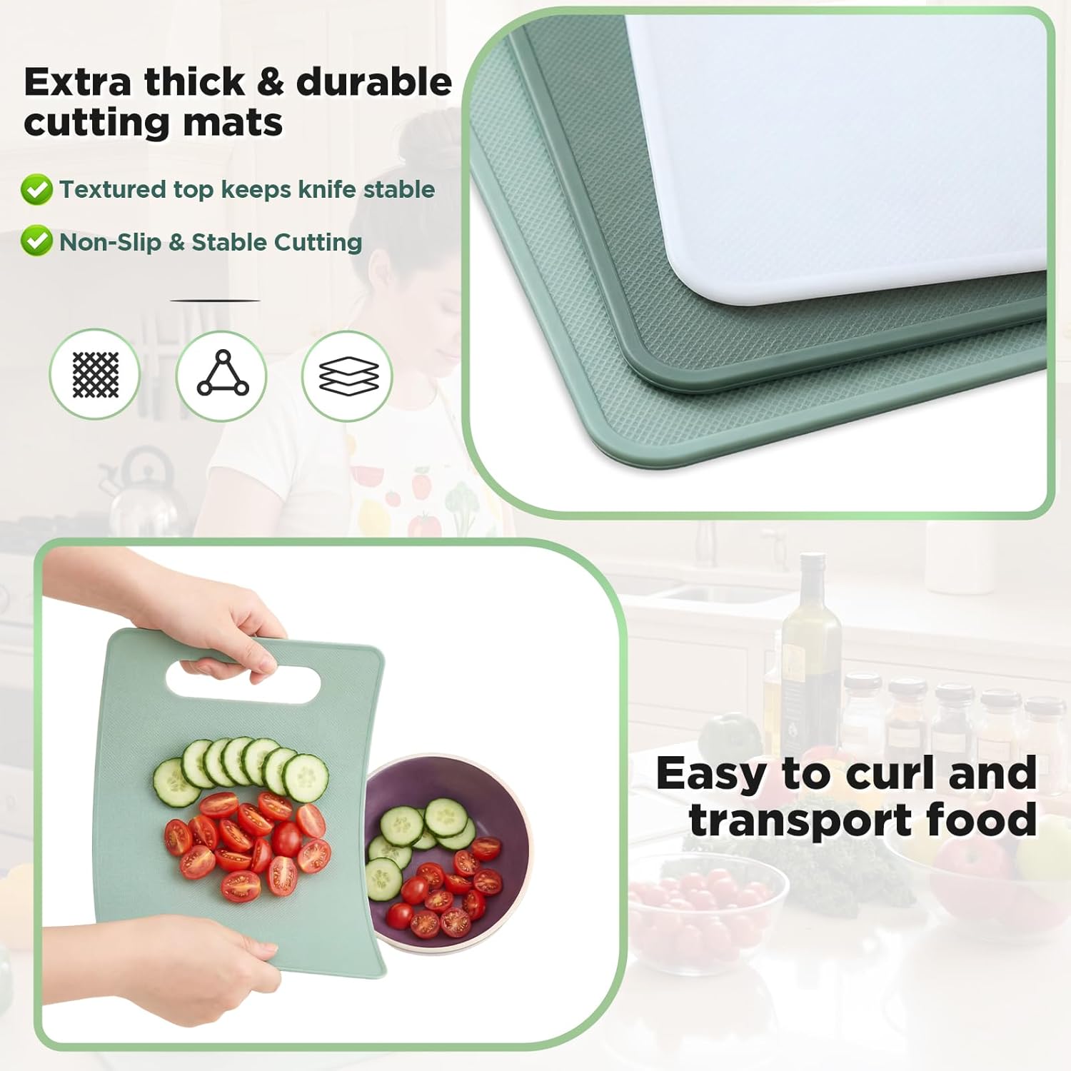 3 Pcs Small Cutting Boards for Small Kitchen, Thin Plastic Cutting Board Set with Easy Grip Handle, Space Saving Colorful Boards for Apartment, RV, Meat, Vegetables - Image 4