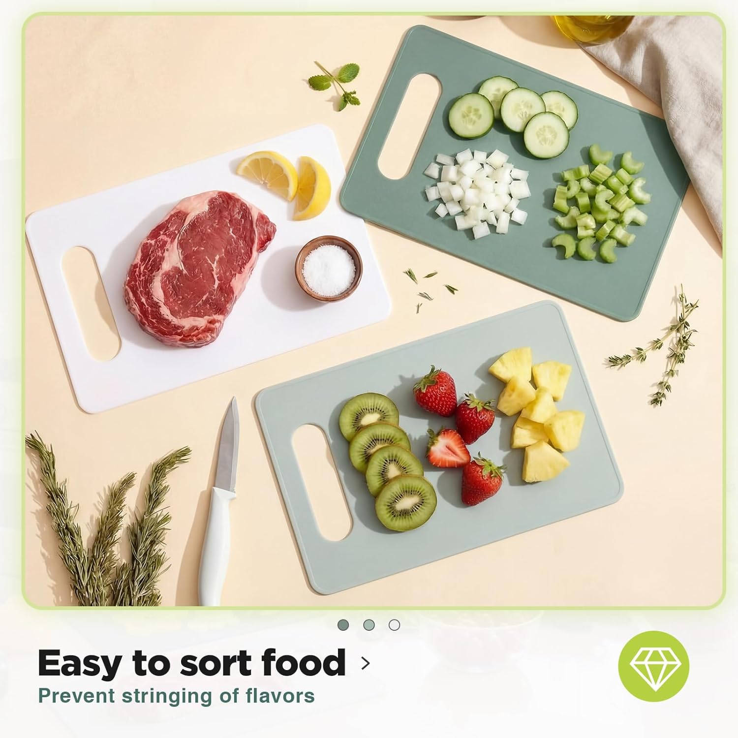 3 Pcs Small Cutting Boards for Small Kitchen, Thin Plastic Cutting Board Set with Easy Grip Handle, Space Saving Colorful Boards for Apartment, RV, Meat, Vegetables - Image 5