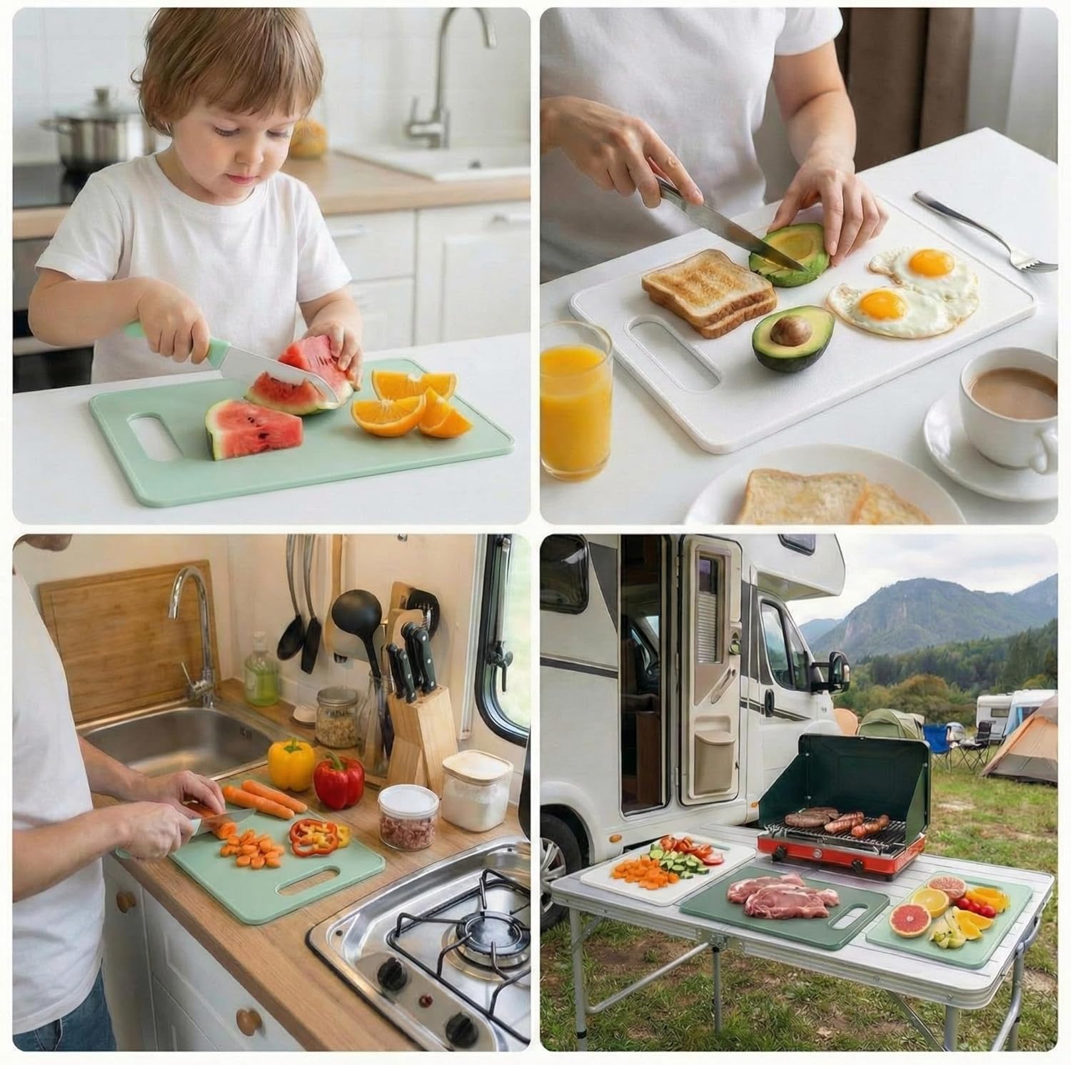 3 Pcs Small Cutting Boards for Small Kitchen, Thin Plastic Cutting Board Set with Easy Grip Handle, Space Saving Colorful Boards for Apartment, RV, Meat, Vegetables - Image 6