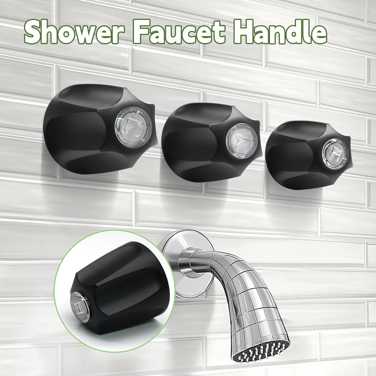 Biaungdo Black Shower Knob Replacement Set of 3, Bathtub Faucet Handles Include Hot and Cold/Diverter Shower Knob for Remodeling Trim - Image 5