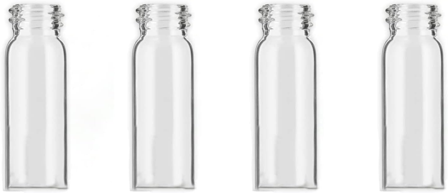 iSnuff Sample Bottle - 5ml Clear Glass with Screw Cap Lid and Scoop - Refillable for Travel, Preservation, Test Container for Spice and Small Items - 4 Pack - Image 1