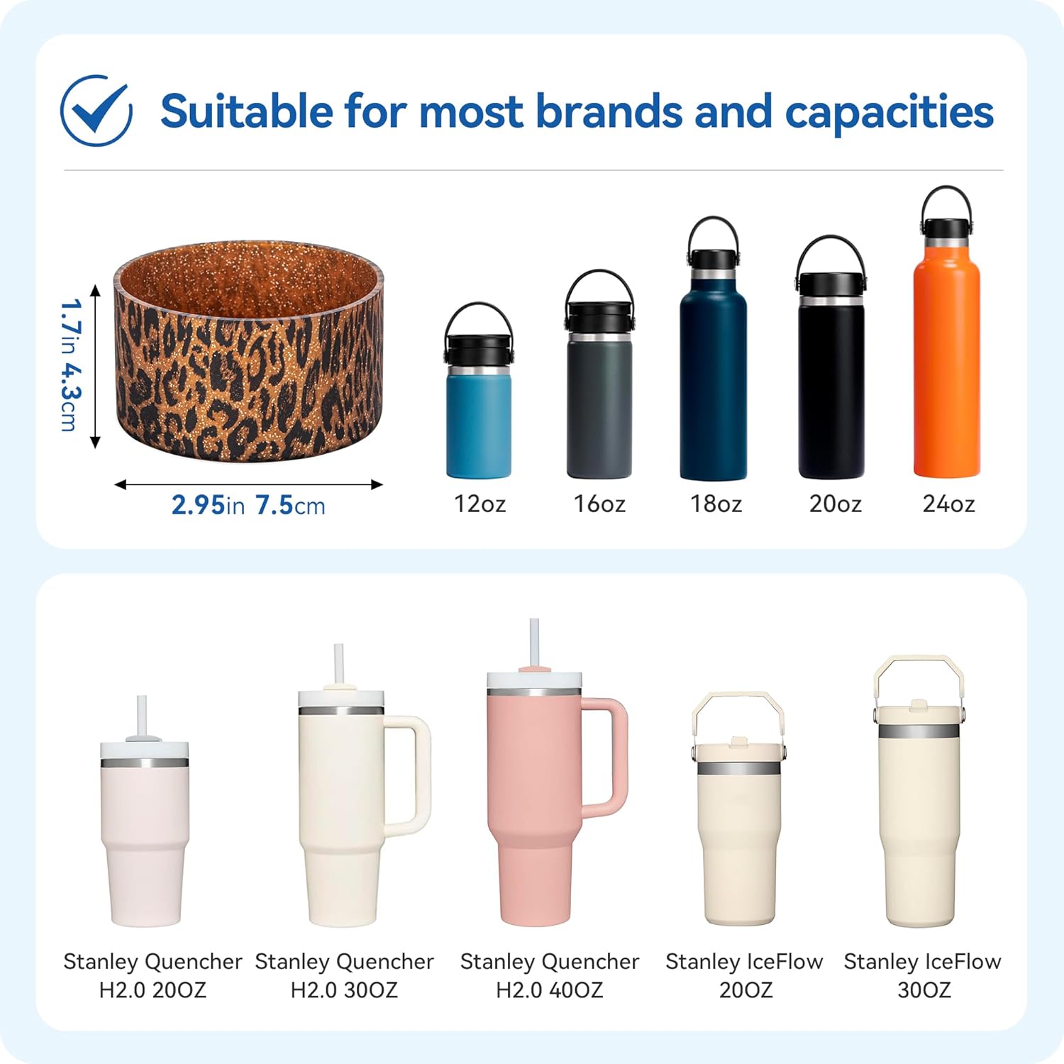 Silicone Boot for Stanley Quencher Tumbler 20/30/40 oz & IceFlow 20/30oz,Owala Tumbler 24 oz,Hydro Flask 12-24oz,-Non-Slip Bottom Protector for Bottom Size 2.8-2.95