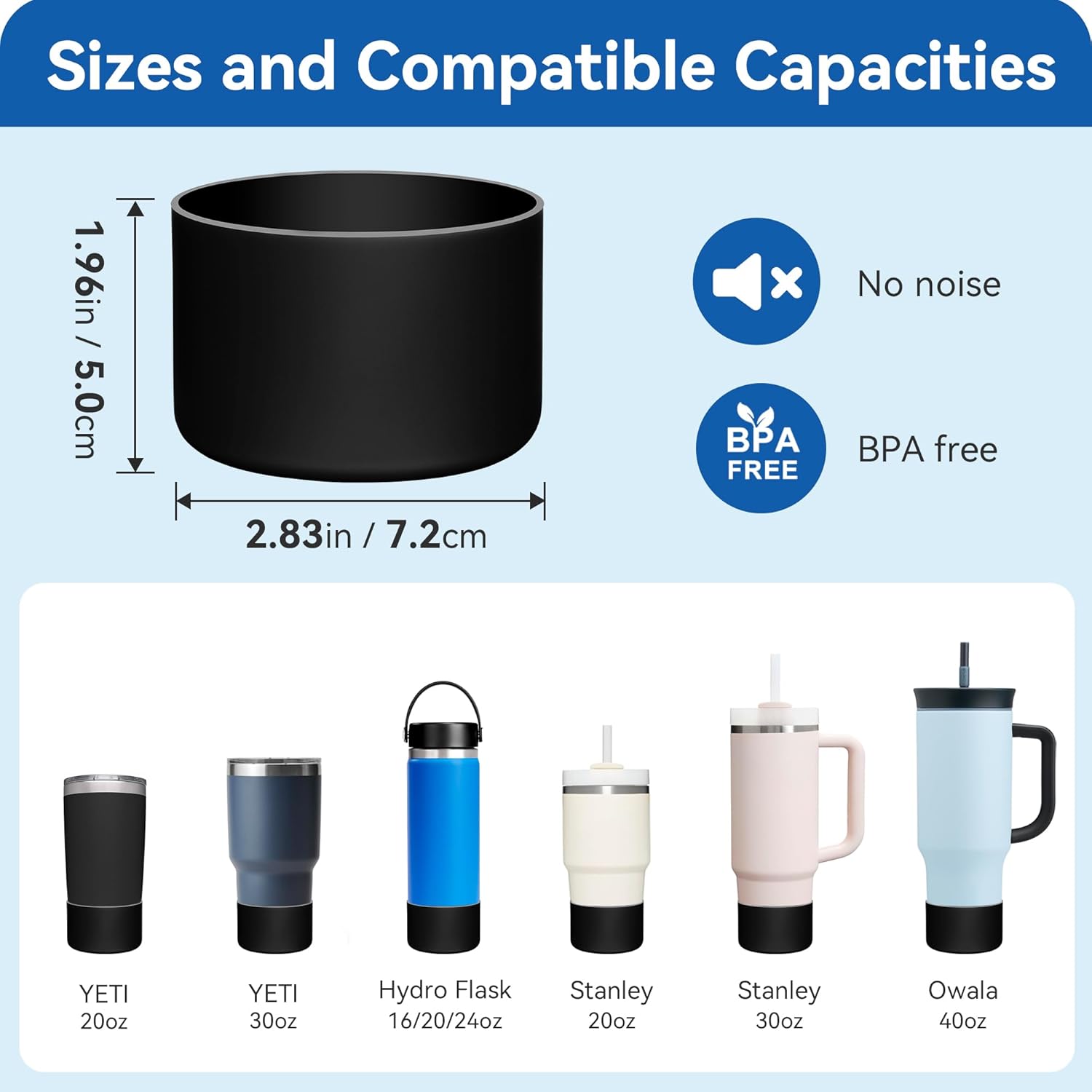 2 Pack Silicone Boot Protectors | Compatible with YETI Rambler 20/30oz, 10oz Tumbler, 20/30oz Travel Mugs | Universal Fit for 2.75-2.85