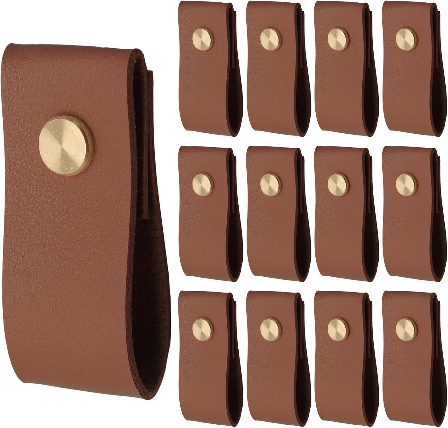 Biaungdo 12 Pack Leather Drawer Pulls, Brown Single Hole Leather Dresser Knobs Leather Pulls Cabinet Door Handle for Kitchen, Cabinet, Drawers, Closet, Dresser, Cupboard - Image 1