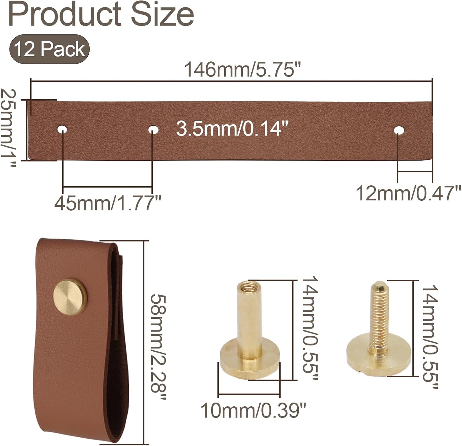 Biaungdo 12 Pack Leather Drawer Pulls, Brown Single Hole Leather Dresser Knobs Leather Pulls Cabinet Door Handle for Kitchen, Cabinet, Drawers, Closet, Dresser, Cupboard - Image 2