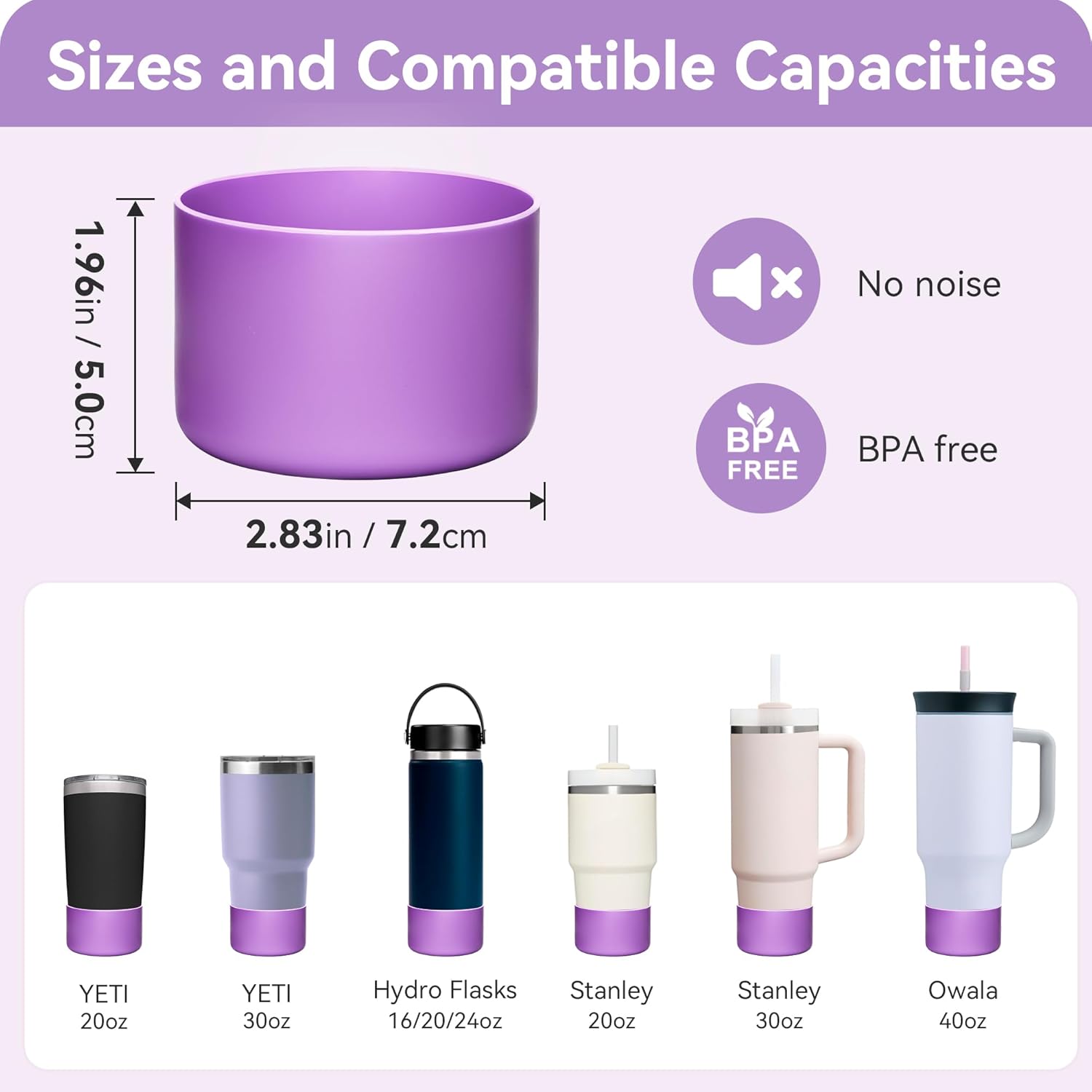 2Pack Silicone Boot Covers | Compatible with Hydro Flask Wide Mouth 20/24oz,Standard Mouth18/ 21/24oz,24oz Travel&2-20oz Water Bottles| 2.75-2.85
