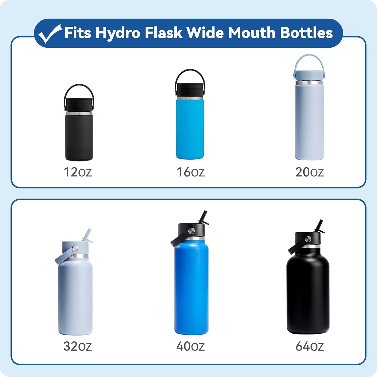 Lid for Hydro Flask Wide Mouth 12/16/18/20/32/40/64 Oz, Replacement Spout Lid Compatible with Hydro Flask Water Bottle, Chug Cap with Flexible Handle - Image 2