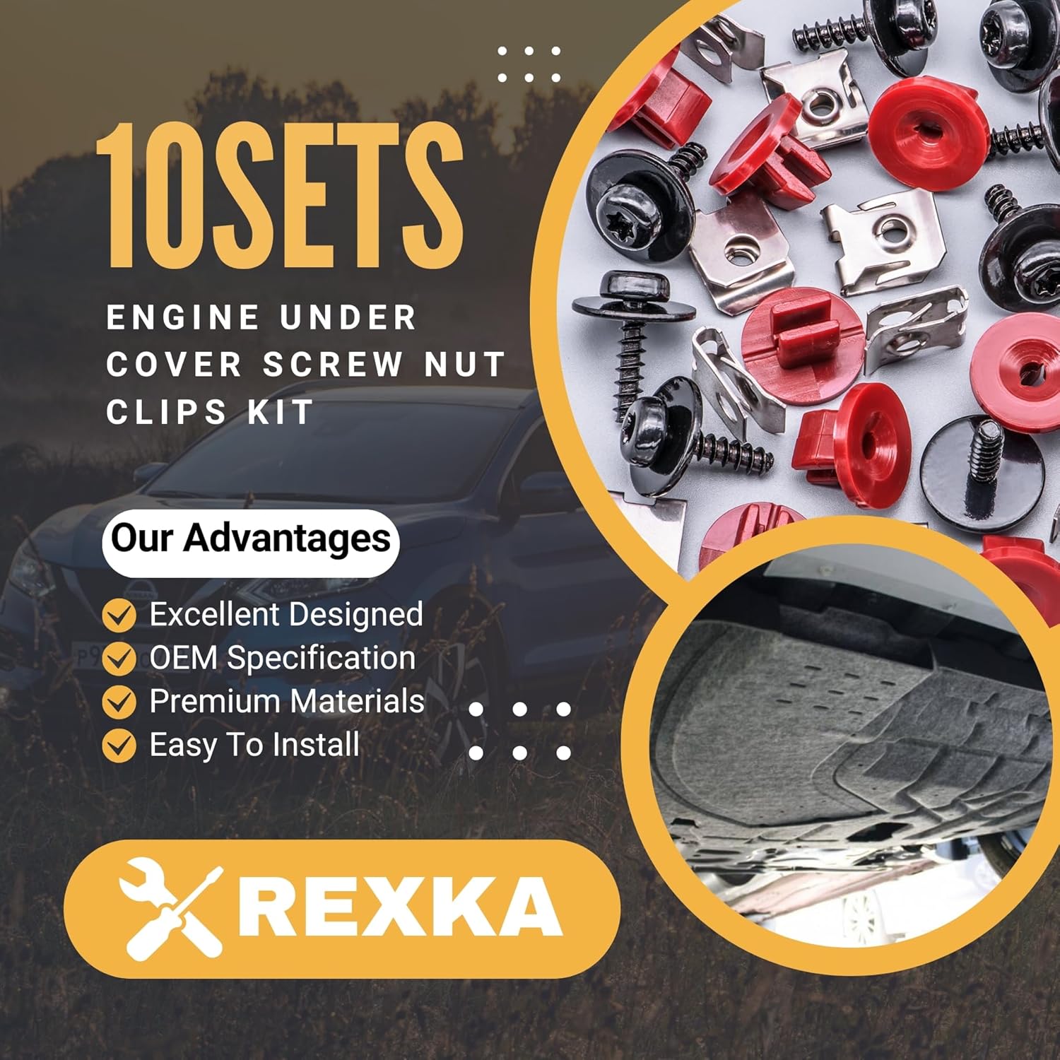 Rexka 10 Sets T30 Engine Splash Shield Guard Undertray Cover Screws Bolt Nut Clip Kit Compatible with Ford Focus Fusion Escape Explorer C-Max Transit Connect Lincoln MKC - Image 2