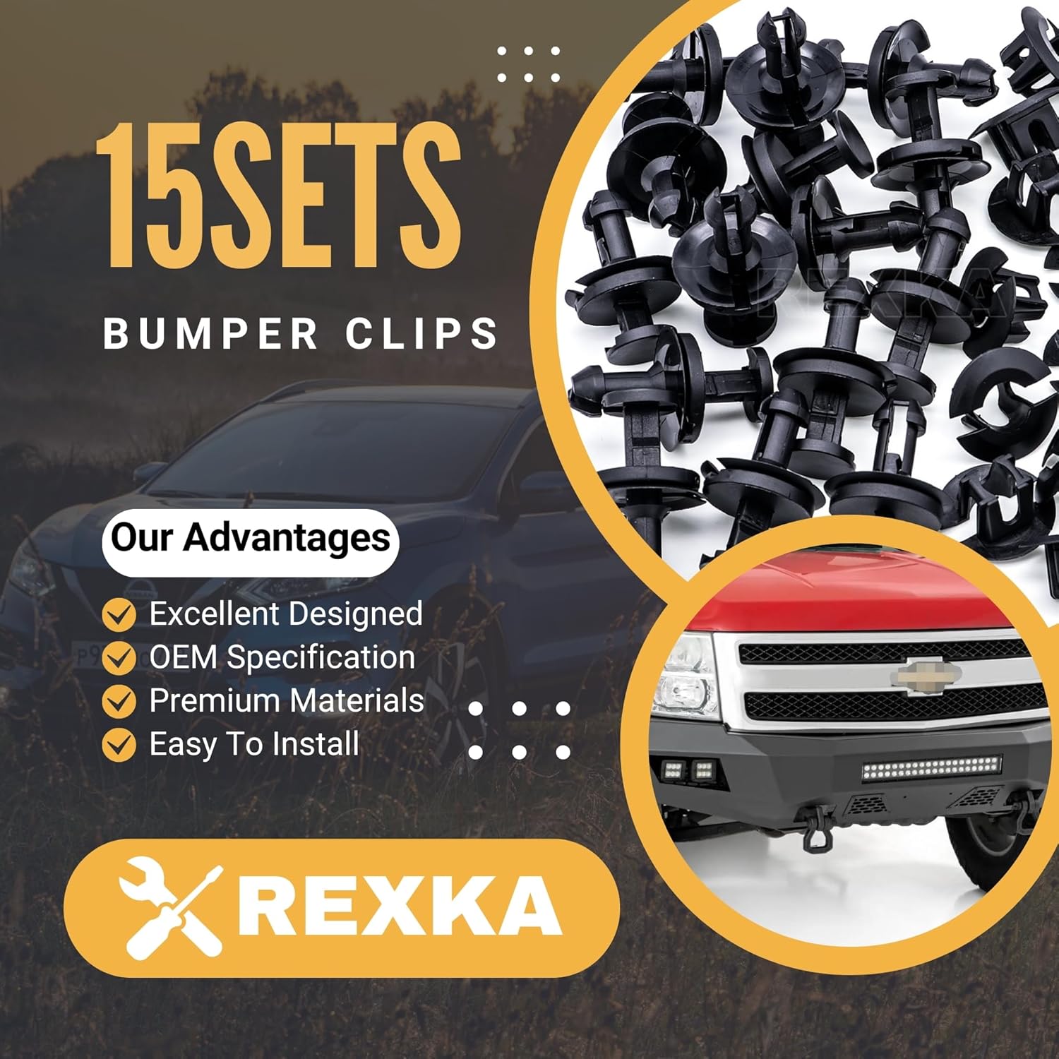 Rexka 15 Sets Silverado Bumper Clips Front Air Dam Deflector Retainer Clips Nut Grommet 15733971 15733970 Fits Chevy Trucks Suburban Tahoe Trailblazer GMC Canyon Savana Sierra Yukon Avalanche - Image 2