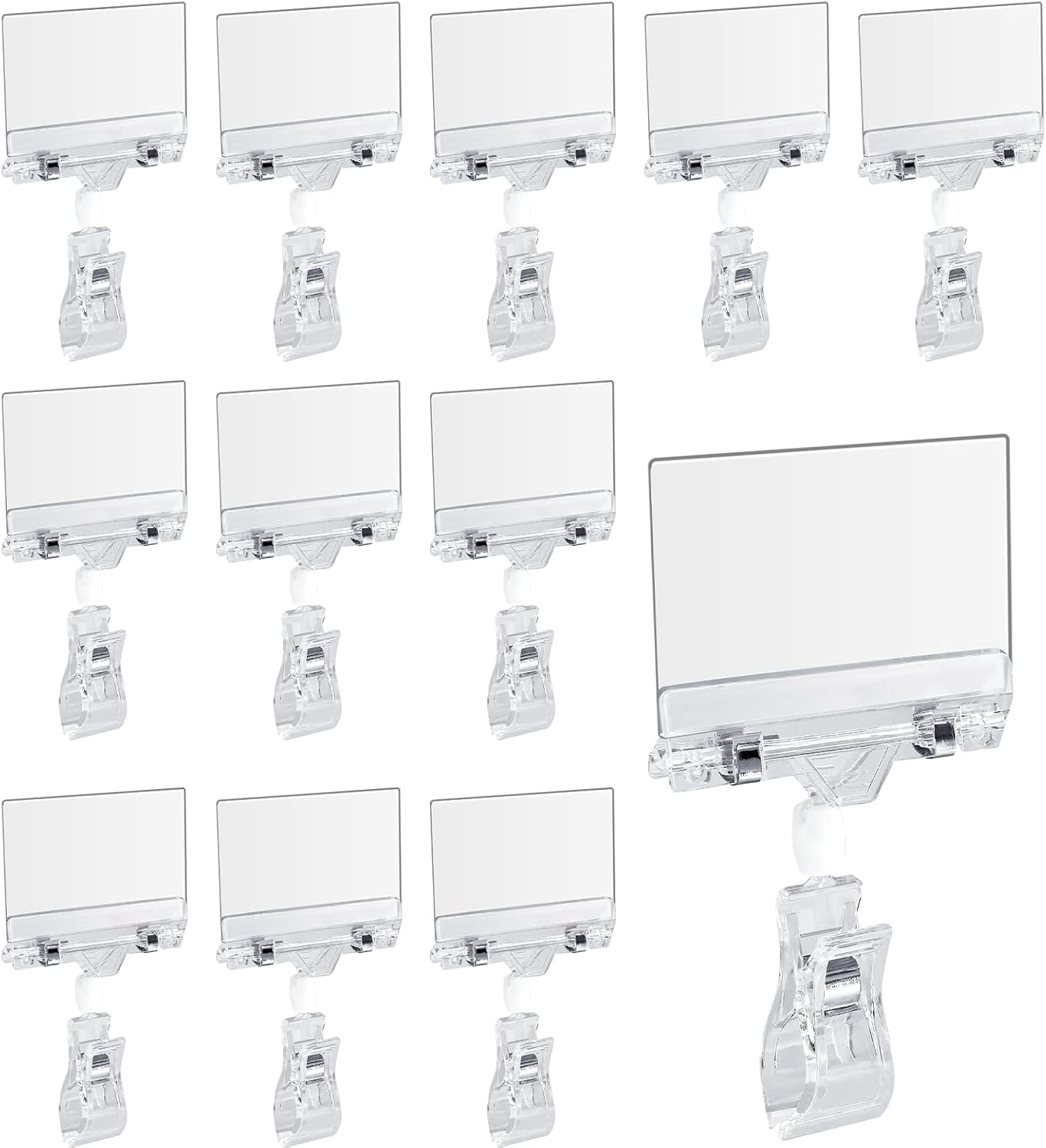 Biaungdo 12 Pcs Rotating Clip Swivel Sign Holder, Clear Rotatable Sign Holder with Double Clip Design, PVC Card Protector for Shelves, Store, Business, Exhibition - Image 1