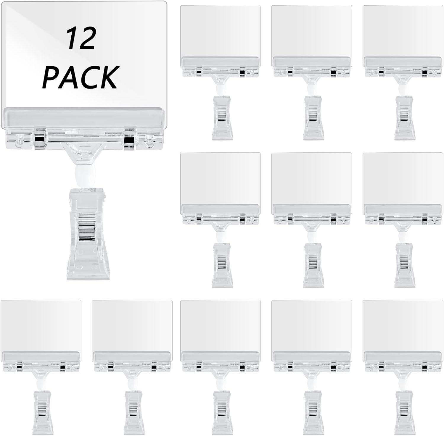 Biaungdo 12 Pcs Rotating Clip Swivel Sign Holder, Clear Rotatable Sign Holder with Double Clip Design, PVC Card Protector for Shelves, Store, Business, Exhibition - Image 2