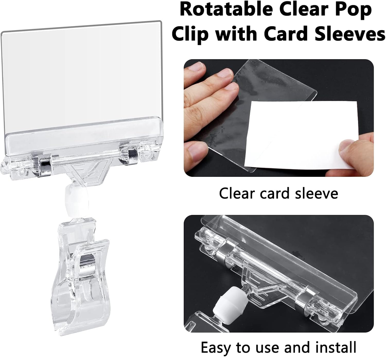 Biaungdo 12 Pcs Rotating Clip Swivel Sign Holder, Clear Rotatable Sign Holder with Double Clip Design, PVC Card Protector for Shelves, Store, Business, Exhibition - Image 3