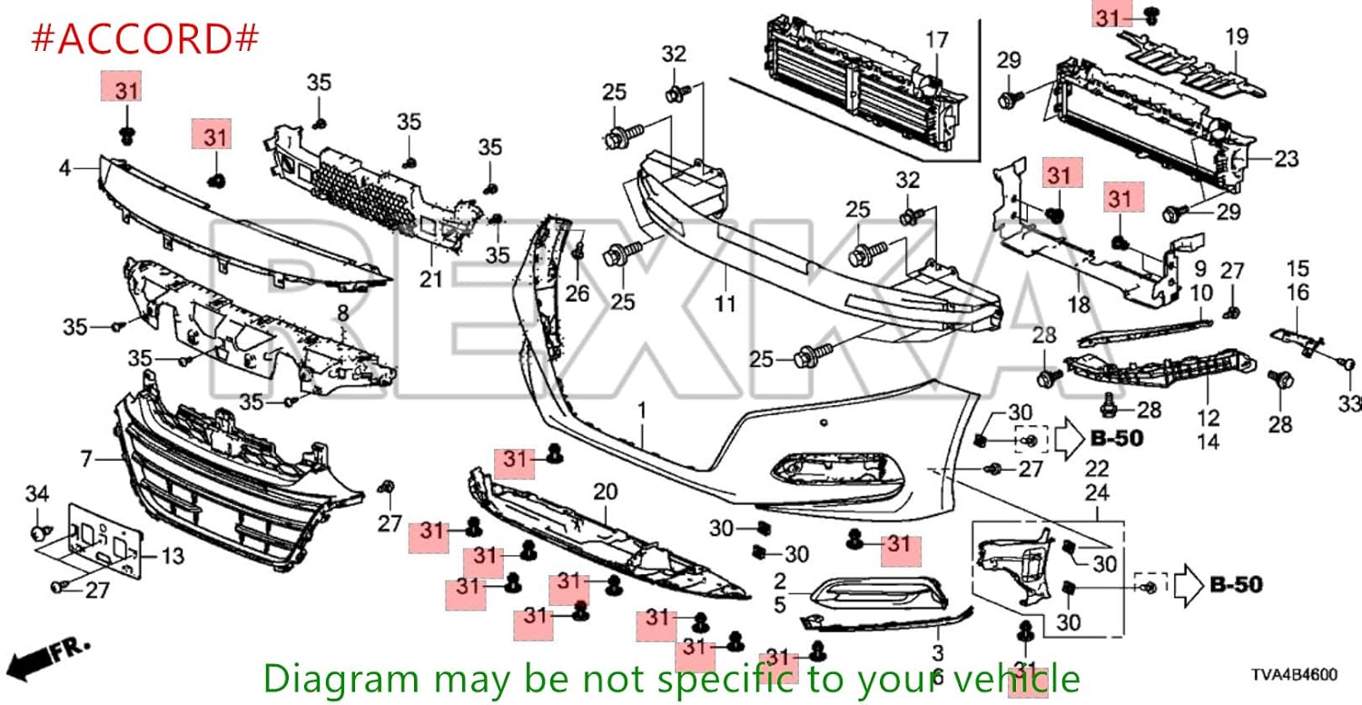 Rexka 40pcs Rear Front Bumper Cover Fender Grille Under Cover Push-Type Retainer Clip Fastener Rivet 91505-TM8-003 for Honda Acura - Image 8