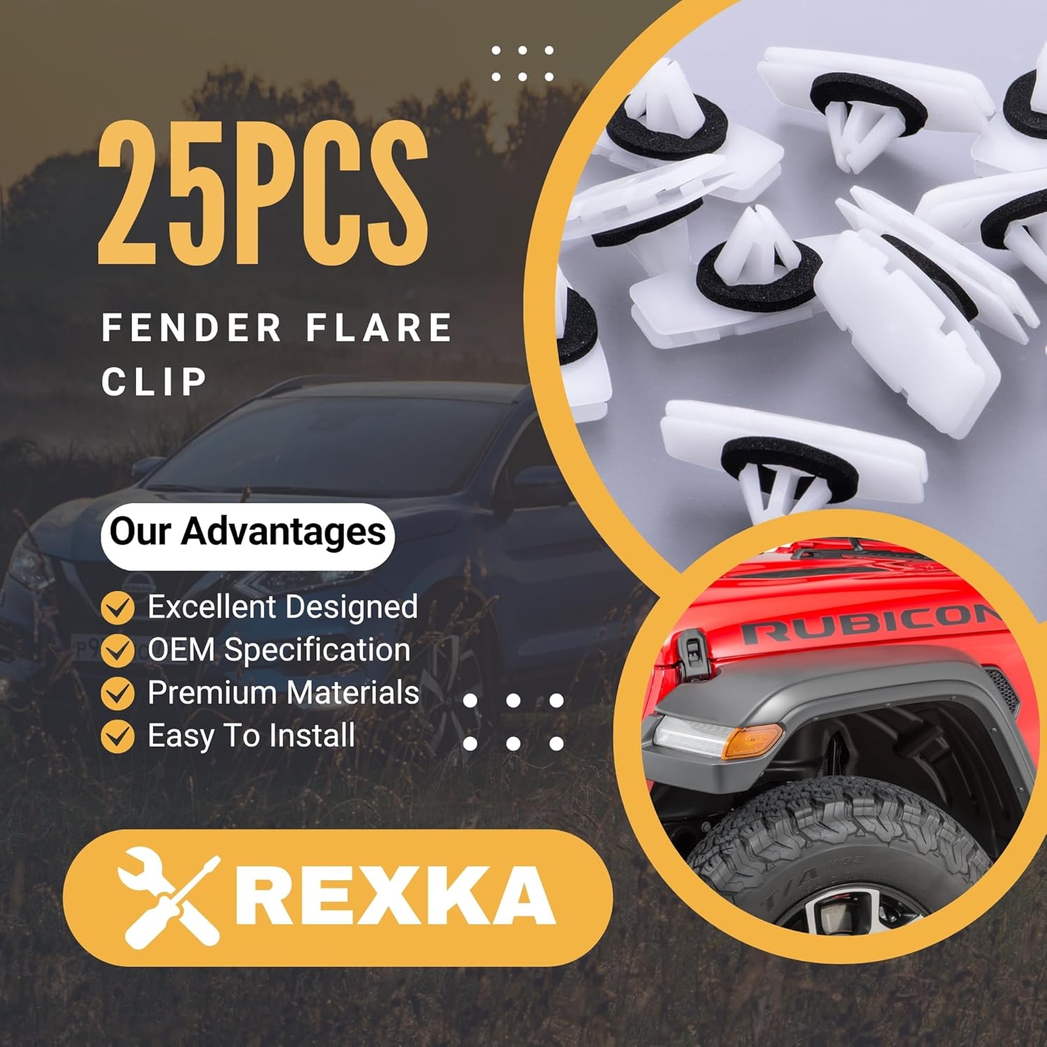 Rexka 25pcs Fender Flare Clips 68526185AA for 2018-2024 Wrangler JL & 2020-2024 Gladiator JT & RAM 1500 - Fits Jeep Fender Clips - Image 2