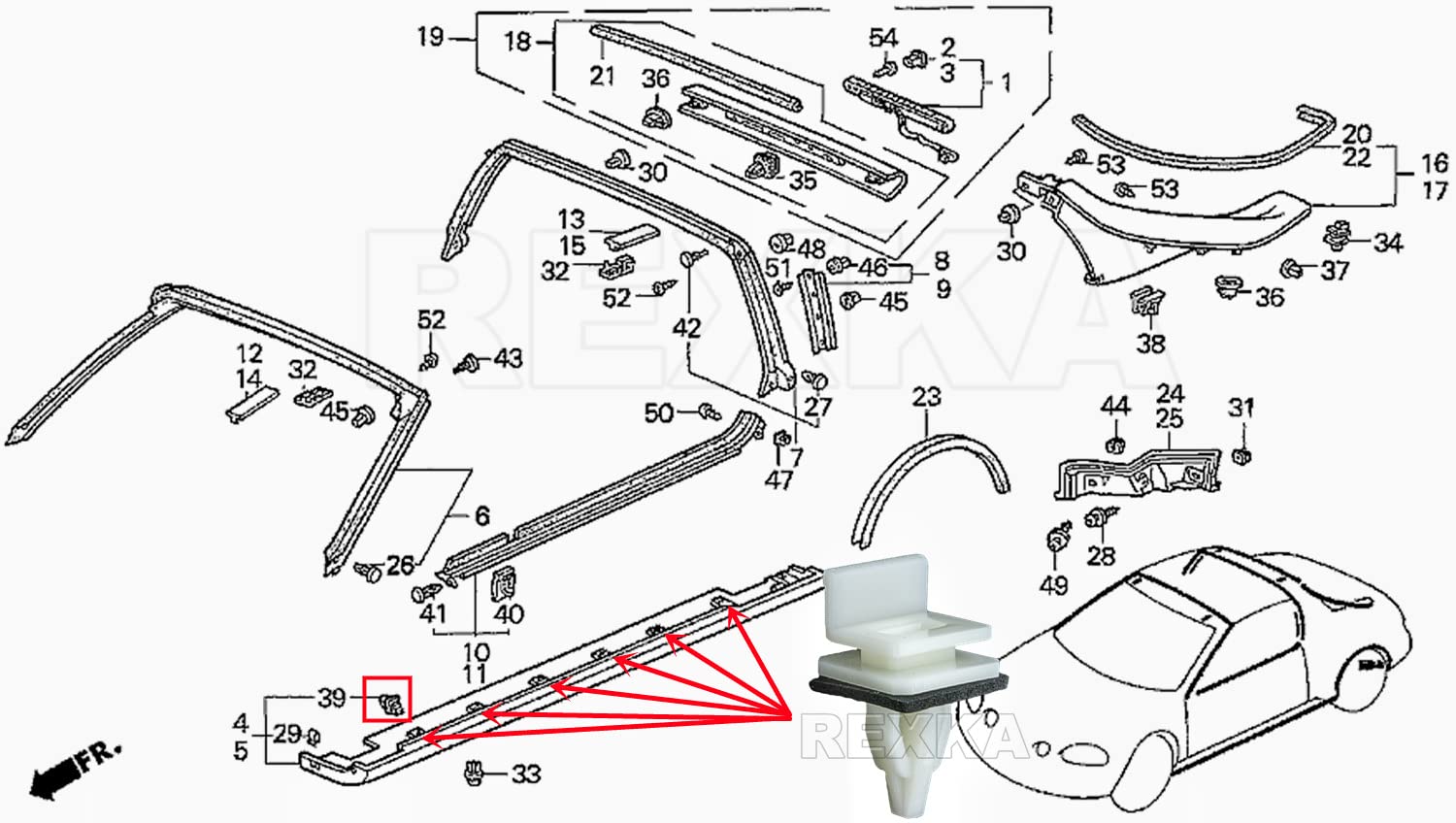 Rexka 20pcs Rocker Panel Moulding Clip for Honda Acura 91513-SM4-000 Accord, Civic, Civic Del Sol, Cr-v, Element, Odyssey, Pilot, Prelude, CL, Integra, Legend, MDX, RL, RSX, TL, TSX, Vigor - Image 5