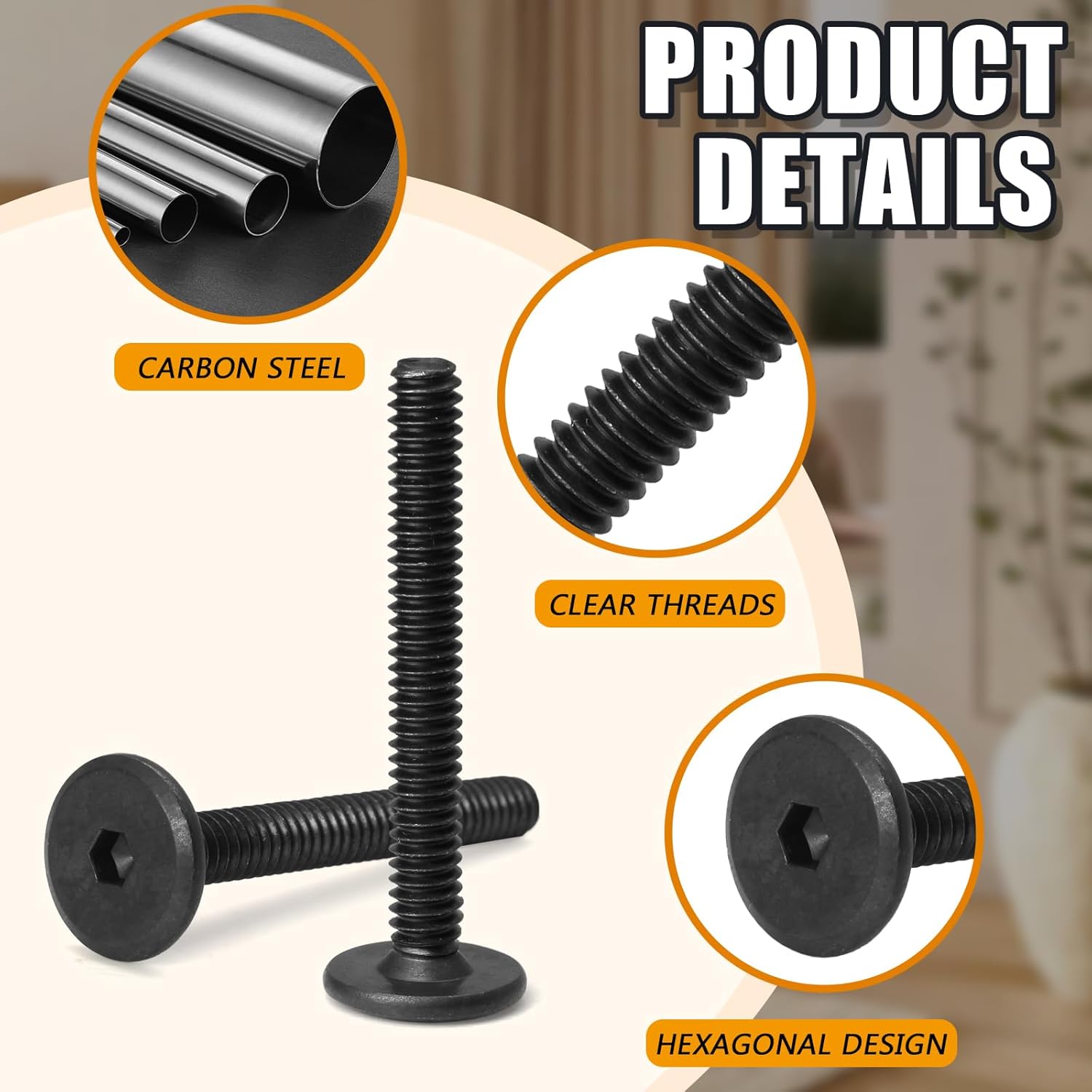 Biaungdo 30 Pcs Flat Head Allen Bolts, 1/4-20 x 2 Inch Black Socket Cap Screws Joint Connecting Bolts Countersunk Screws for Furniture, Fully Threaded - Image 3