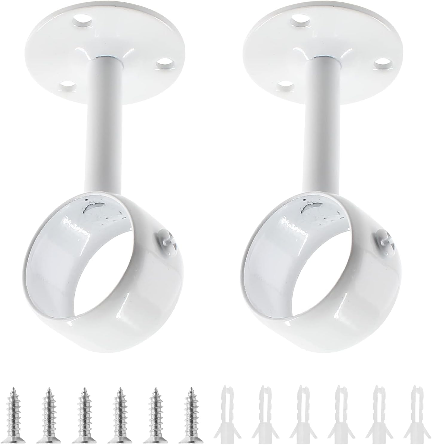 Biaungdo 2 Pcs 1-1/4 Inch Curtain Rod Ceiling-Mount Bracket,Stainless Steel Flange Rod Holder Shower Curtain Closet Rod Holder Ceiling Curtain Rod Brackets with Anchor Screw Kit,White,Locking Design - Image 1