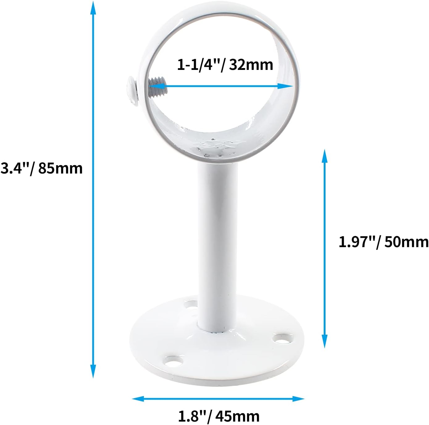 Biaungdo 2 Pcs 1-1/4 Inch Curtain Rod Ceiling-Mount Bracket,Stainless Steel Flange Rod Holder Shower Curtain Closet Rod Holder Ceiling Curtain Rod Brackets with Anchor Screw Kit,White,Locking Design - Image 2