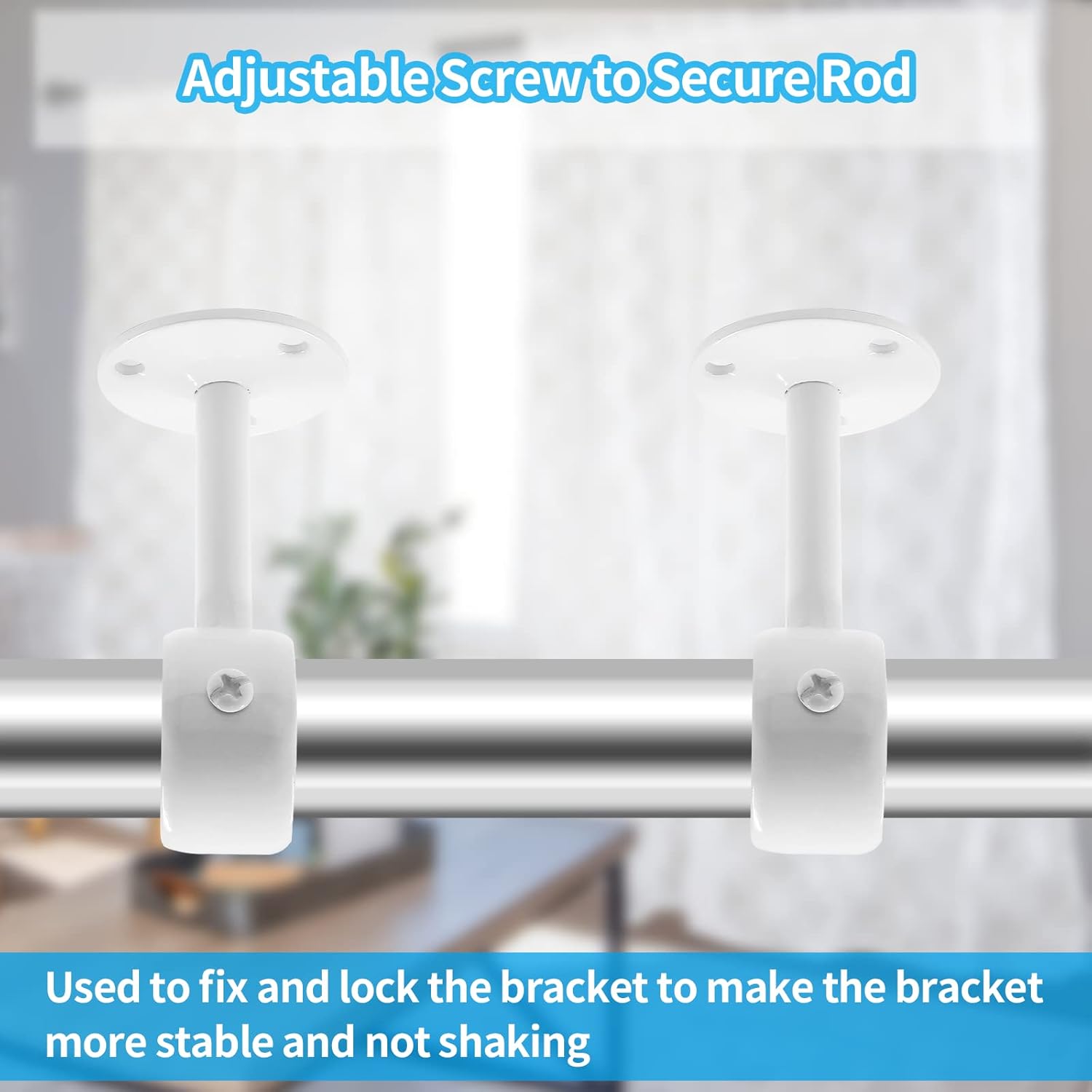 Biaungdo 2 Pcs 1-1/4 Inch Curtain Rod Ceiling-Mount Bracket,Stainless Steel Flange Rod Holder Shower Curtain Closet Rod Holder Ceiling Curtain Rod Brackets with Anchor Screw Kit,White,Locking Design - Image 4
