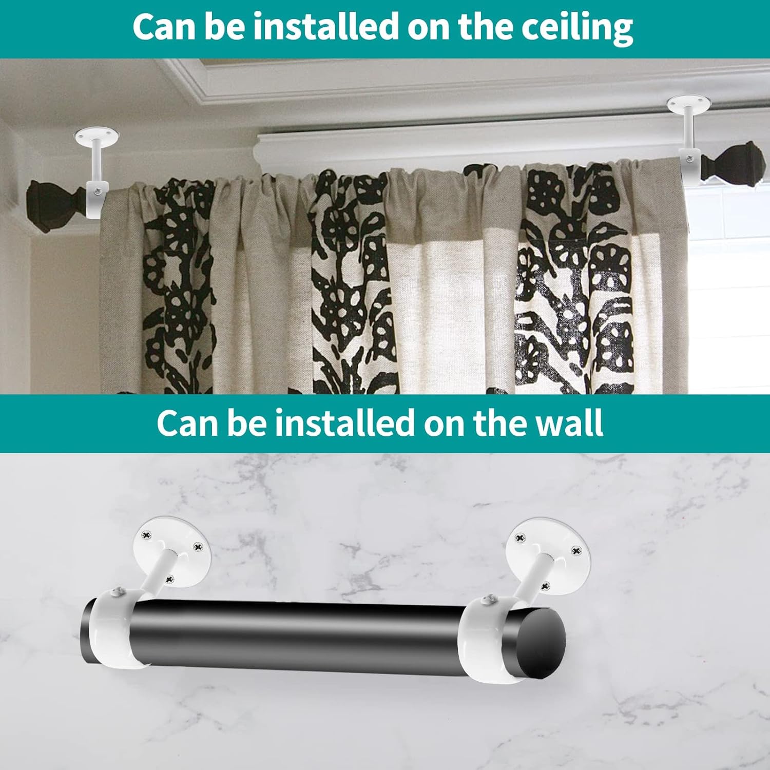 Biaungdo 2 Pcs 1-1/4 Inch Curtain Rod Ceiling-Mount Bracket,Stainless Steel Flange Rod Holder Shower Curtain Closet Rod Holder Ceiling Curtain Rod Brackets with Anchor Screw Kit,White,Locking Design - Image 5